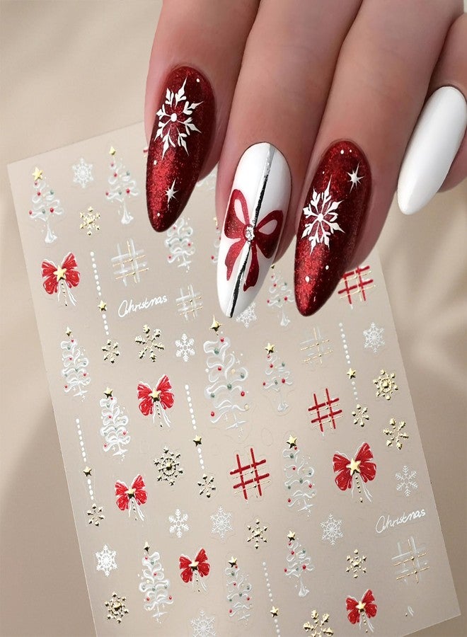 winthrop Christmas Nail Art Stickers– 3D Winter Holiday Red Bow, Snowflakes, Christmas Tree Designs – Self-Adhesive Decals for DIY Christmas Nails Manicure Decorations(1 Sheet) - Image 1